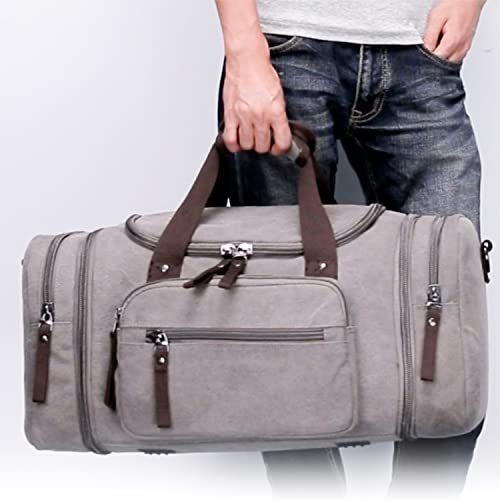 Canvas Travel Duffel Bag For Men Women, [Buy 1 Get 3] Weekender Overnight Canvas Leather Bag, Carry On Large Capacity Bag With Toiletry Bag Dirty Clothes Bags For Traveling Gym Sports Gift (C-Grey) #TOP6