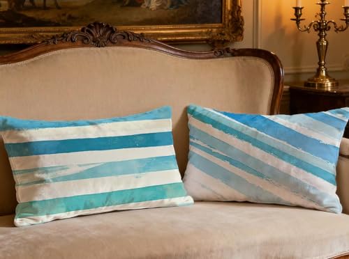 Juego de 2 Fundas Cojines 50x70cm Rectángulo Cojines Sofa Turquesa Terciopelo Funda Almohada Raya,2026 Nuevo Impresión a Doble Cara Funda Cojin para Sofá Sala De Estar Dormitorio Decoracion O-362B