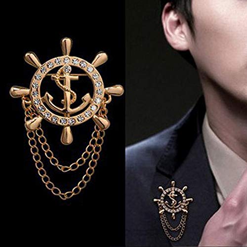 Huture 4PCS Vintage Lapel Pin Retro Brooch British Style Navy Roulette Tuxedo Shirts Scarf Unisex Accessories Birthday Anniversary Gift, Rhinestone Anchor/Wing Pair Cross Hanging Chain, Silver/Gold
