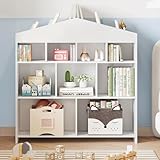 GarveeHome Kinderbücherregal,9-Fächer-Aufbewahrungsbox Für Kinderspielzeug,Kinderbücherregal Aus Holz Mit Kippschutz-Set,Für Kinderzimmer,Wohnzimmer,Weiß