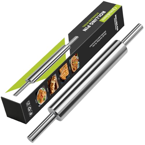 Rolling Pin (17 Inches) –304 Stainless Steel Roll Pins for Baking Pizza Dough Pie Cookie-Dough Roller& Smooth Construction - Essential Kitchen Utensil