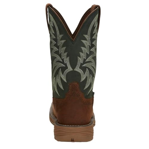 Justin Boot Company Men's Pecan Brown Water Buffalo 11 Forest Green Top Work Boot4