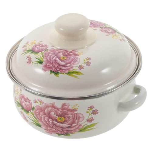 COLLBATH Olla Esmaltado Sopa Binaural de Flores Cocción y Guisos Compatible con Gas Inducción y Duradera