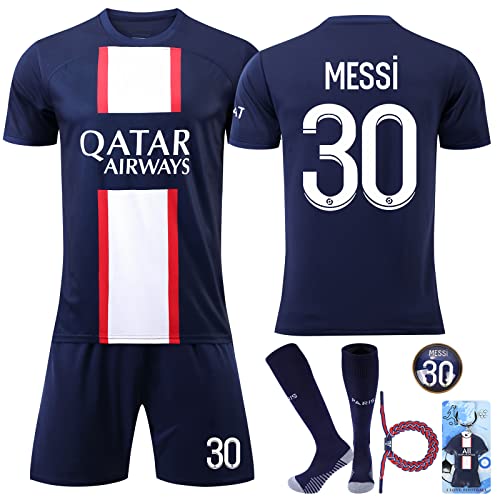 Hereneer Fussball Trikot Kinder Set, Fußball-Trainingstrikots für Jungen mit Fußball Triko Socken, Sport Kurzarm Fußballkleidung Nr.30, Nr.10, Nr.7 Jersey und Shorts für Kinder Fußballfans (Nr.30, 20)