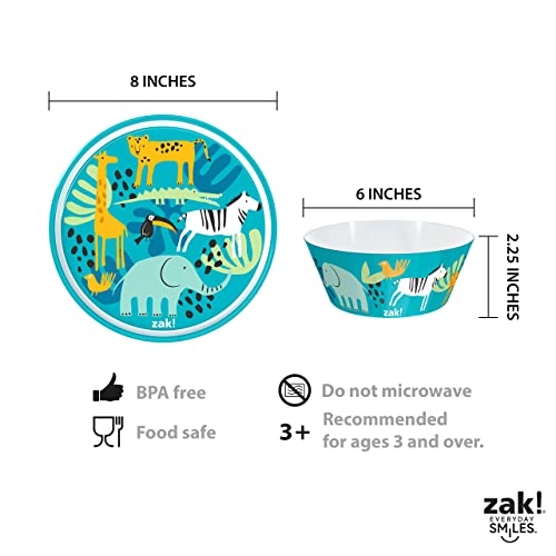 Zak Designs Children's Dinnerware Set Includes Plate, Bowl, Water Bottle, And Utensil Tableware, Non-Bpa, Made Of Durable Material And Perfect For Kids (5 Pieces, Safari) #TOP3
