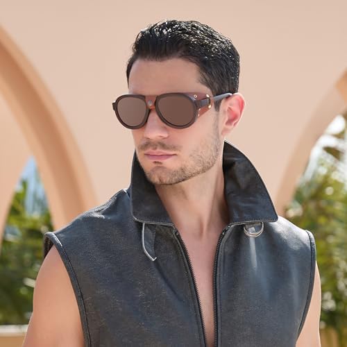 MACJERO Steampunk Retro Aviator Polarized Sunglasses Side  display picture 3
