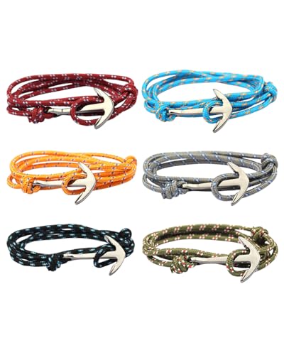 UYRVAPE 6pcs Pulseras Náuticas Trenzadas, Surf Pulsera Cuerda Ajustable Hecha a Mano, Marinera Brazalete Paracord Colorida, pulseras trenzadas geniales ancla para Hombres Mujer Surfista Pareja
