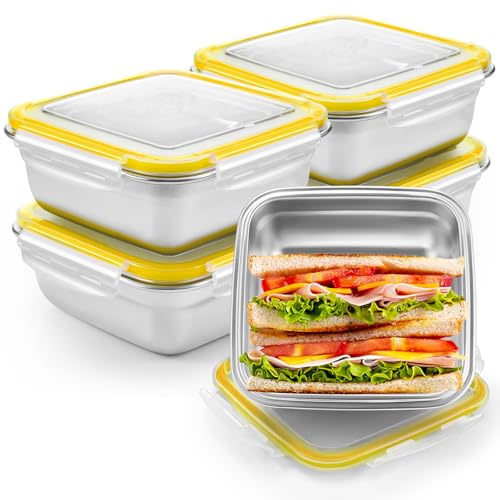 Blushtier 4 Pack Food Grade 304 Stainless Steel Sandwich Containers, Leakproof Metal Lunch Containers with Airtight Lids, Food Storage Box for Sandwiches, Snacks & Meal Prep, 25.4 oz