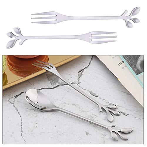 10 Pcs Stainless Steel Fruit Forks Leaf Handle Cake Fork For Dessert Salad Fruit Appetizer Cake Cocktail, Silver (50) #TOP3
