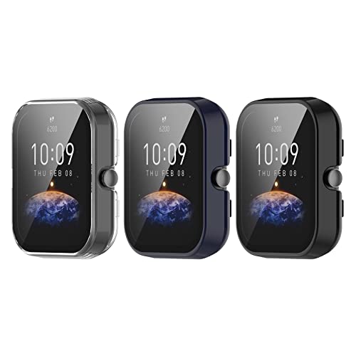 Watch Case Compatible for Amazfit Bip 3 Pro/Bip 3 Watch Case Cover, Screen Protector All-Around Case Hard PC Bumper Full Cover Shell Cases for Amazfit Bip 3/Bip3 Pro Smartwatch Accessory (3 Pack)