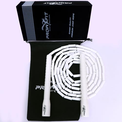 Image of Freestyle Unbreakable Long Handle Soft Shatterproof Beads 1Inch Beaded Jump Rope, Skipping Rope Adult. (10 Ft) (White - White handle)