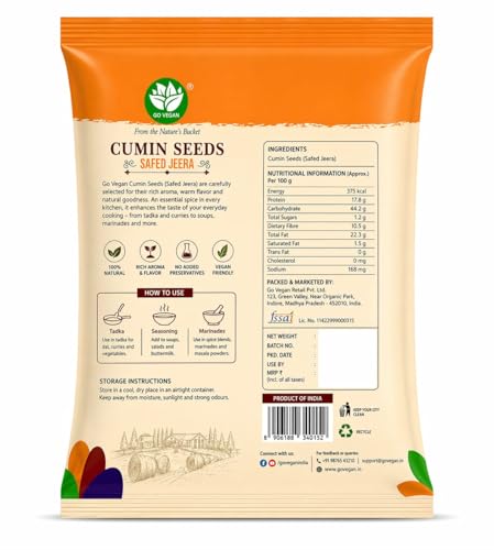 Image of Go Vegan Cumin Seeds Jeera -1kg Natural, No Added Preservatives, Whole Spice for Tadka, Seasoning & Marinades, 1 Kg
