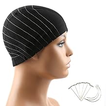 Bella Hair Mesh Dome Wig Cap with Guideline Map for Making Wigs, Perfect for Beginner Sewing 5x5 Lace Closure, Stretchable Hairnet with Wide Elastic Band Medium, Black