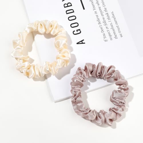 Image of Silk Hair Ties Satin Scrunchies - Small Mini Scrunchy for Women Thick Hair Accessories Cute Soft No Slip Hair Elastics Ponytail Holder for Curly Hair No Damage Hairties Gift for Girls