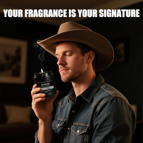 Image of Mahogany Candle | Scented Candles for Home, Manly Candles Gifts for Women Men - 7oz Soy Candle for Home Scented - Aromatherapy Gifts for Men - 50 Hours Long Burning - Black Jar