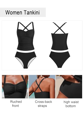 Image of ZAFUL Womens Tankini Swimsuits V Neck Push Up Swim Top with Cheeky Shorts