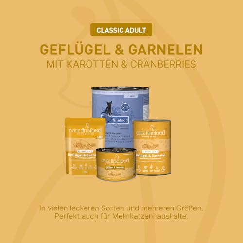 catz finefood Classic Geflügel & Garnele Katzenfutter nass, 16 x 85g Pouch