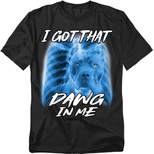Popfunk Dawg in Me Ribcage T Shirt Funny Pitbull Dog Lover Humor Tee for Men or Women Unisex Adult Black Large