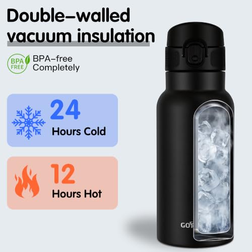 Image of GOPPUS 17oz Insulated Water Bottle with Leak-Proof Flip Lid & Carry Handle,Double-Wall Stainless Steel Bottle for School,Outdoor,and the Gym（Black）