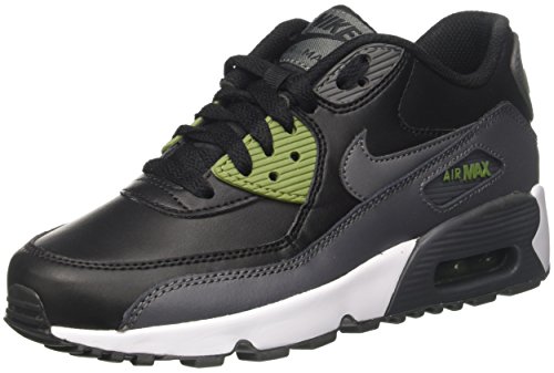 Nike Air Max 90 LTR (GS) Big Kids Shoes Black/Dark Grey/Palm Green 833412-008 (6.5 M US)