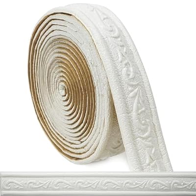 WAPANE 180" x 1.57" 3D Wall Edging Self Adhesive, Pattern Molding Peel and Stick Wallpaper Border, Flexible Wall Base Moulding Trim Mirror Border Wall Lines White, 2PC