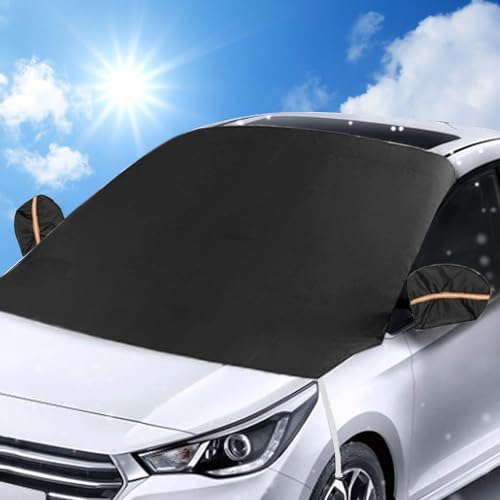 Preisvergleich Produktbild Riisoyu Frontscheibenabdeckung Auto, Autoscheibenabdeckung mit Seitenspiegelabdeckung Faltbare Windschutzscheibe Abdeckung Sonnenschutz für gegen Schnee, Staub, UV-Schutz,215x125cm