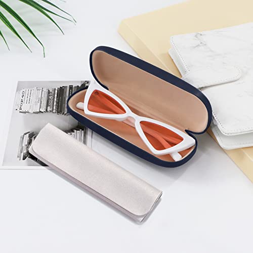 Marvolia Glasses Case Hard Shell - Pu Leather Eyeglass Case Eyeglasses Case For Sunglasses Eye Glasses Case With Cleaning Cloth For Men Women - Dark Blue #TOP6