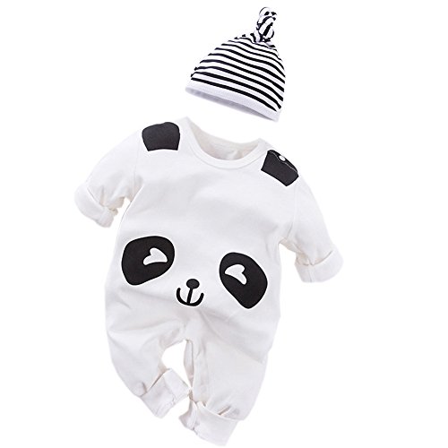 Fairy Baby Carino Bambino Abiti Bambino Cresce Manica Lunga Pagliaccetto Tuta con Cappello, 0-24 Mesi Panda 67 cm (3-6 Mesi)