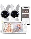 ARENTI Baby Monitor with 2 Cameras, 2K Smart Baby Camera with 5'' Upgraded Wireless Display, Super Night Vision, Breathing Light, Lullabies, Cry&Motion Detection, Temp&Humidity Sensor, 2 Way Audio