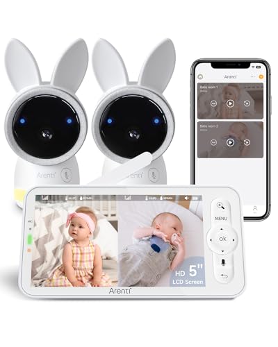 ARENTI Baby Monitor with 2 Cameras, 2K Smart Baby Camera with 5'' Upgraded Wireless Display, Super...