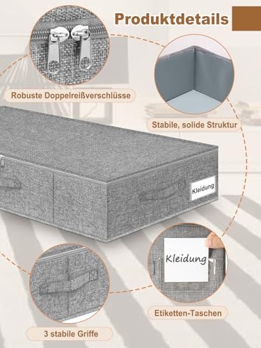 JUPELI Unterbett-Aufbewahrungsboxen, 17 cm Hoch, 2 Stück, faltbar, Grau – Ansicht 6