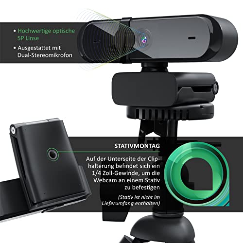 CSL - Webcam, Full-HD 1080p 30 FPS, Objektivabdeckung & Dual Mikrofon, Klarer Stereo-Sound, Belichtungskorrektur, USB-Anschluss, Plug & Play, für Videoanrufe, Skype, Teams, Zoom - Schwarz – Bild 5