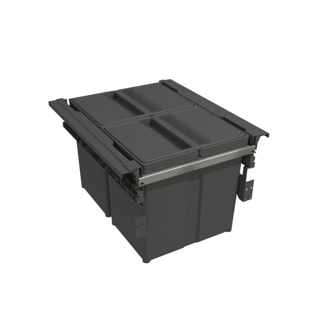 Mülltrennsystem LINEA 560 für 45 cm Spülenunterschrank - Mülleimer Küche Unterschrank (2x 17L), Abfalleimer Küche, Mülleimer 2 Fächer, Einbaumülleimer, Doppelmülleimer, Anthrazit