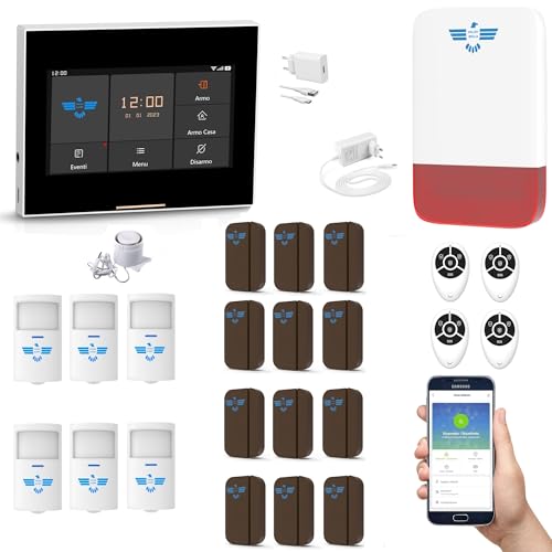 ITALIAN ALARM - Allarme Casa Senza Fili con Sirena Esterna, Kit Antifurto Casa Wireless con App e SIM GSM, Allarme Porta Ingresso e Finestre già configurato. Mod. Micro Touch, Video Tutorial Italiano