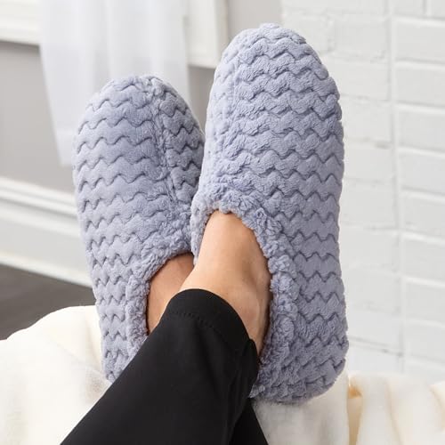 Fruit of the Loom Women's Fuzzy Chevron Memory Foam Indoor/Outdoor House Shoes, Blue, 9-10 - image 2