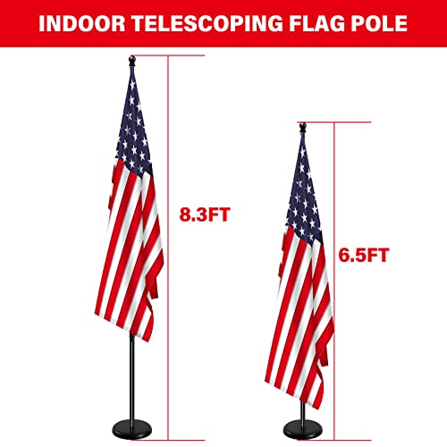 Senzhiyi Indoor Telescoping Flag Pole With Base 6Ft-8Ft,Aluminum Commercial Indoor Flagpole With Black Ball Top Finial,Heavy Duty Indoor Flag Pole Kit For Office School City Hall #TOP1