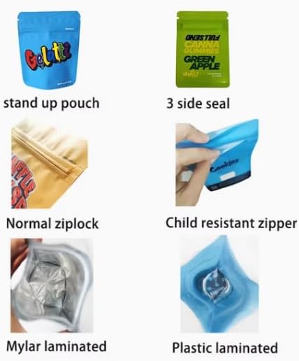 200 Pack 3.5g Mylar Storage Bags With Design, Holographic Rainbow Color, Resealable Stand-up 3.5 grams Baggies for Candy, Cookies, Snacks Packing, 4x5 Inches
