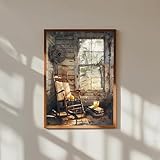 Charming Vintage Farmhouse Porch Art Print with Rocking Chair Rustic Americana Wall Decor Cozy Country Front Porch Scene