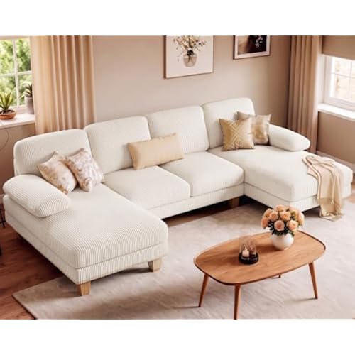 Furniwell U-Shaped Convertible Sectional Sofa Couch,Corduroy,Beige