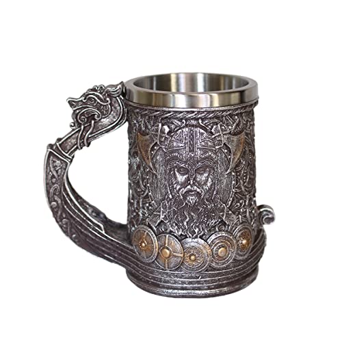 Caneca de aço inoxidável Viking Warrior Stein, caneca de tanque Drakkar 3D Viking Ship Draon, copo d
