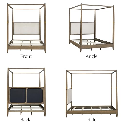 Madison Park Baylor Headboard, Footboard, Canopy Bed Frame with 5 Wood Slats - Upholstered Headboard, Post with Gold Accent, Bedroom Furniture, Box Spring Needed, Easy Assembly, Brown, Queen by Madison Park - Image 6