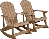 YEFU Adirondack Rocking Chair Set of 2, All-Weather Resistant, Teak