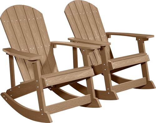 YEFU Adirondack Rocking Chair Set of 2, All-Weather Resistant, Teak