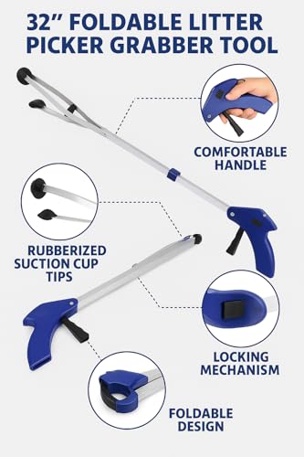 Image of 32 Inch Foldable Grabber Pick - Up Tool | Extra Long Reach Lightweight Trash Picker Stick with Strong Grip | Ideal for Elderly Garden Cleaning Litter Collection & Limited Mobility Users
