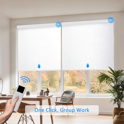 COOLWINDS Motorized Blinds with Remote Cordless Automatic Motorized Shades Custom Blinds for Windows Smart Curtains Compatible with Alexa Google Home(Blackout Jacquard White,W21 x H72in) - Image 4