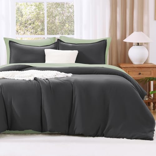 Litanika Grey Comforter Queen Size Set, Dark Gray Lightweight Plain Bedding Comforters Sets, All Season Fluffy Bed Set (90x90In Comforter & 2 Pillowcases)