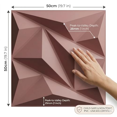 Image of Kayra Decor 3D Wall Panels - Blush Pink Waterproof PVC, Alps Design (Pack of 12, 32.34 Sq.Ft) - DIY Textured Accent Wall for Girls Bedroom, Nursery, Salon & Aesthetic Room Decor