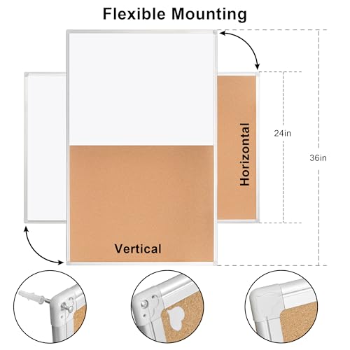 Cork Bulletin Board, 36 X 24 Inches White Magnetic Dry Erase Board, Large Wall Mounted Message Vision Notice Memo Pin Board for Office, Home and School - Image 3
