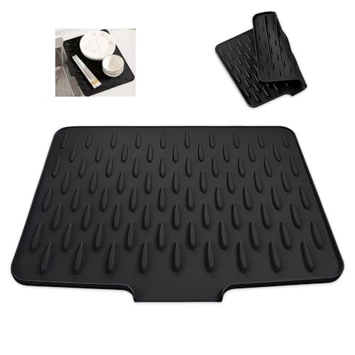 YZROHYI Alfombrilla Escurreplatos de Silicona 30x40 cm,Alfombrilla de Drenaje Negro,Tapete de Secado de Platos,Alfombrilla de Secado para Cocina,Tapete Escurridor de Platos con Drenar,Dish Drying Mat