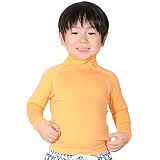 [HEAZEL] ヘーゼル 全21色柄 キッズ ラッシュガード ロング Tシャツ スタンドカラー トップス 80～150サイズ 子供 長袖 UVカット UPF50 + (杢オレンジ, 130)